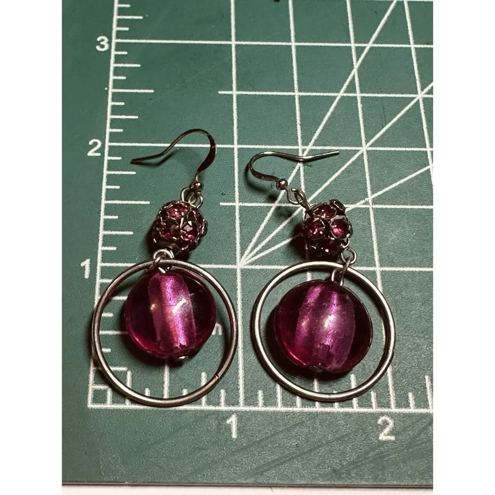 Unbranded Drop Earrings Women OS Magenta Excellent Geometric Orb Gunmetal Pavé